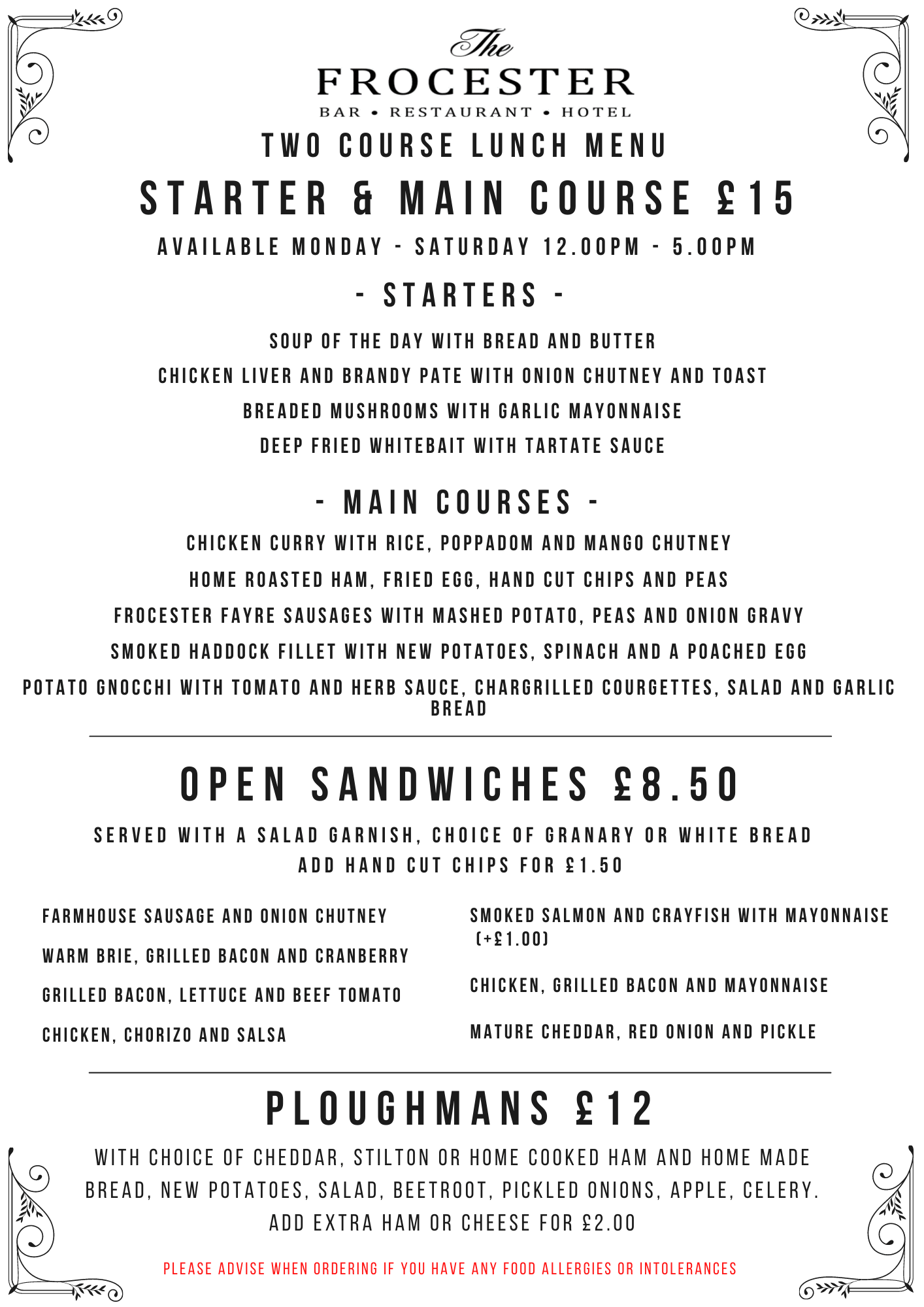 The Frocester Two course lunch for £15 Quality Inns